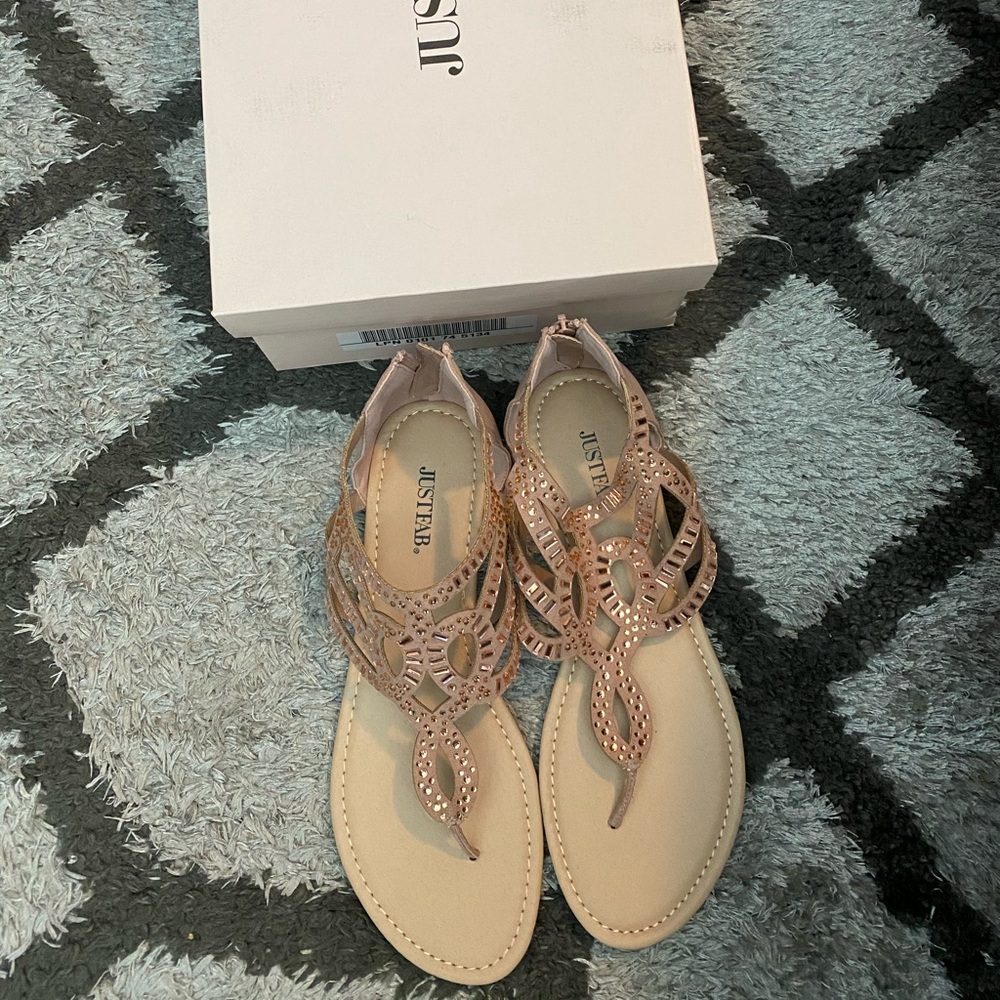 Just fab Women’s Blush Flat Sandals w/ Bling